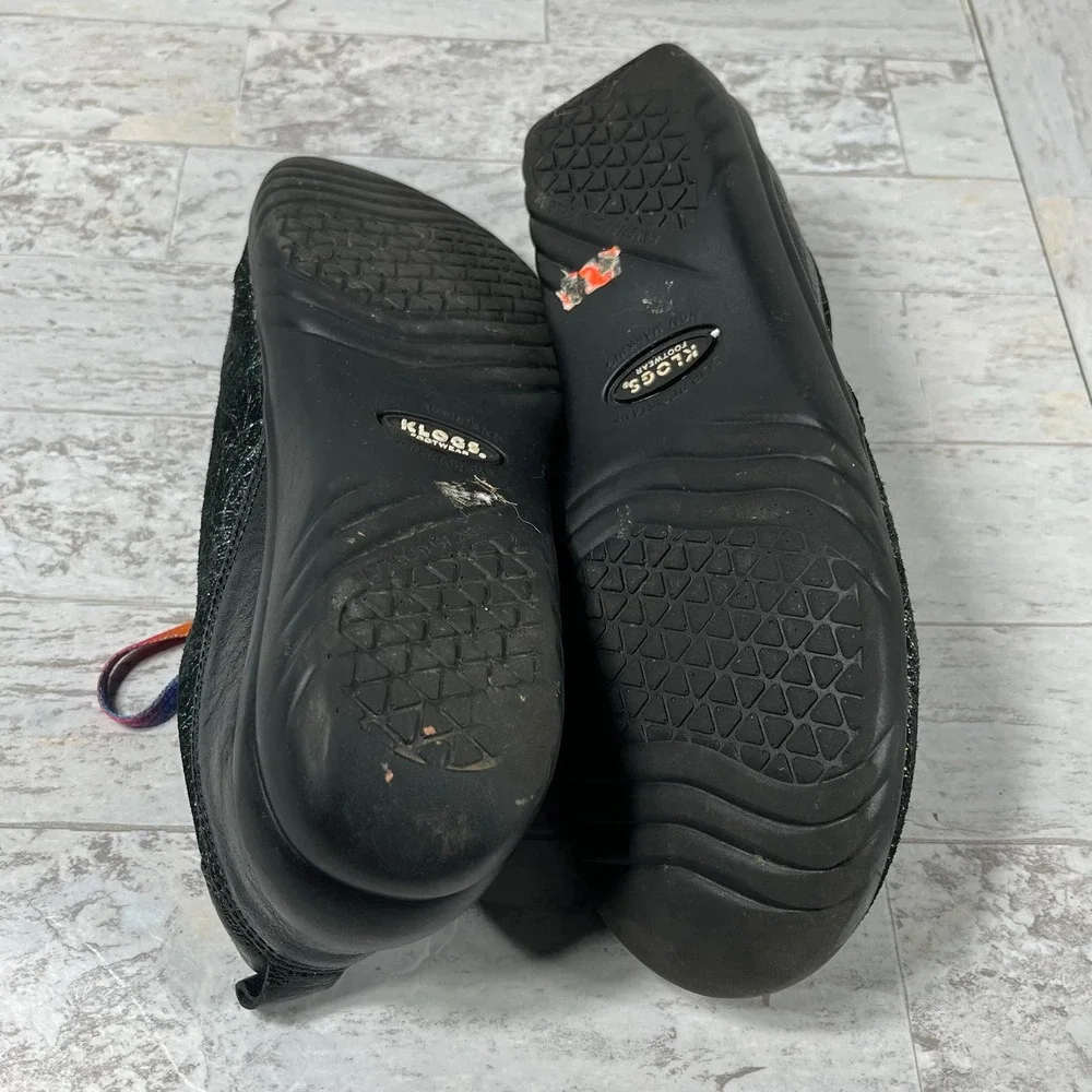 Klogs Sneaker Shoes Womens Size 10M Black Leather Rainbow Lace Up‎ Casual